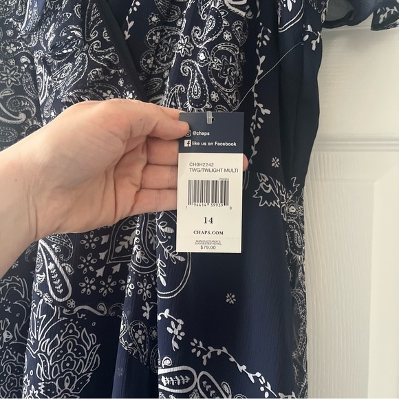Chaps Dress Paisley Flowy Navy Blue White Maxi Dress Size 14 NWT - Picture 5 of 13